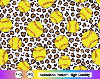 Softball Leopard Seamless Pattern: PNG, JPG (Digital Download)