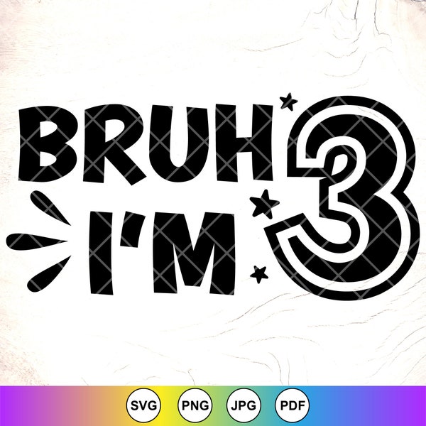 Bruh I'm 3 Svg,3 years old SVG,Birthday Boy Svg,Boys 3nd Birthday svg,Birthday Party svg,Birthday Shirt Svg,Instant Download File for Cricut