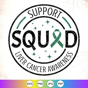 Liver Cancer Awareness SVG: Support Squad Ribbon Design,Cricut Cut Files, Digital Download