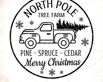 North Pole Tree Farm SVG: Christmas Truck Sign, Cricut Cut-bestanden, digitale download