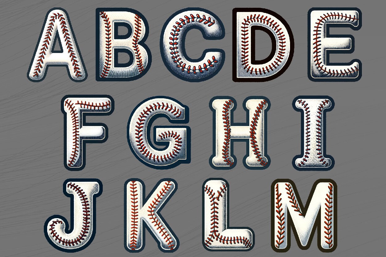 Baseball Alphabet Clipart: Sports Doodle Letters & Numbers (PNG, PDF ...