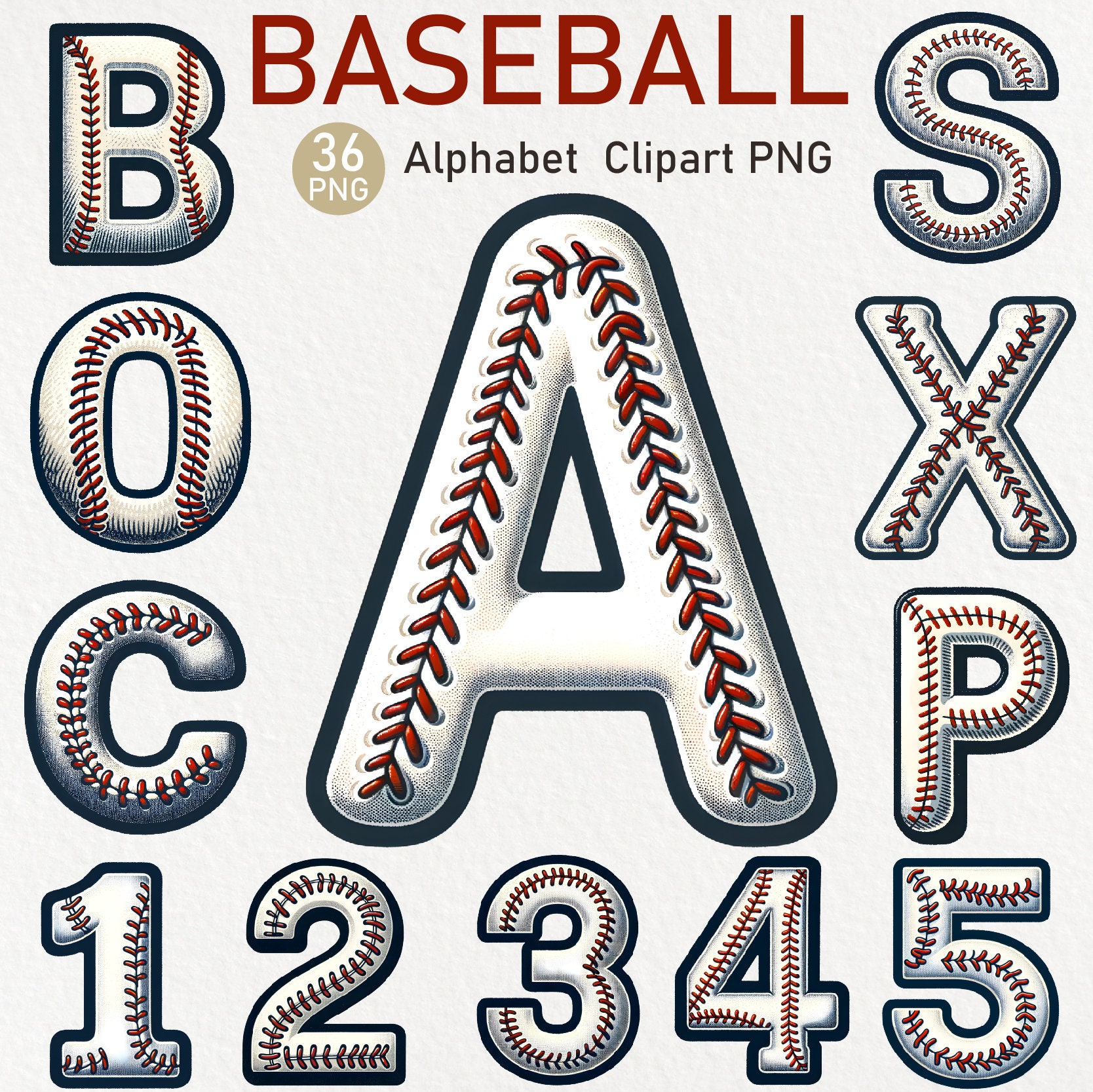 Baseball Alphabet Clipart: Sports Doodle Letters & Numbers (PNG, PDF ...