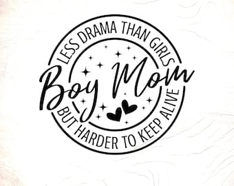 Arquivo SVG com frase engraçada para mães: Mãe de menino: Menos drama que mãe de menina, arquivo de corte, download digital