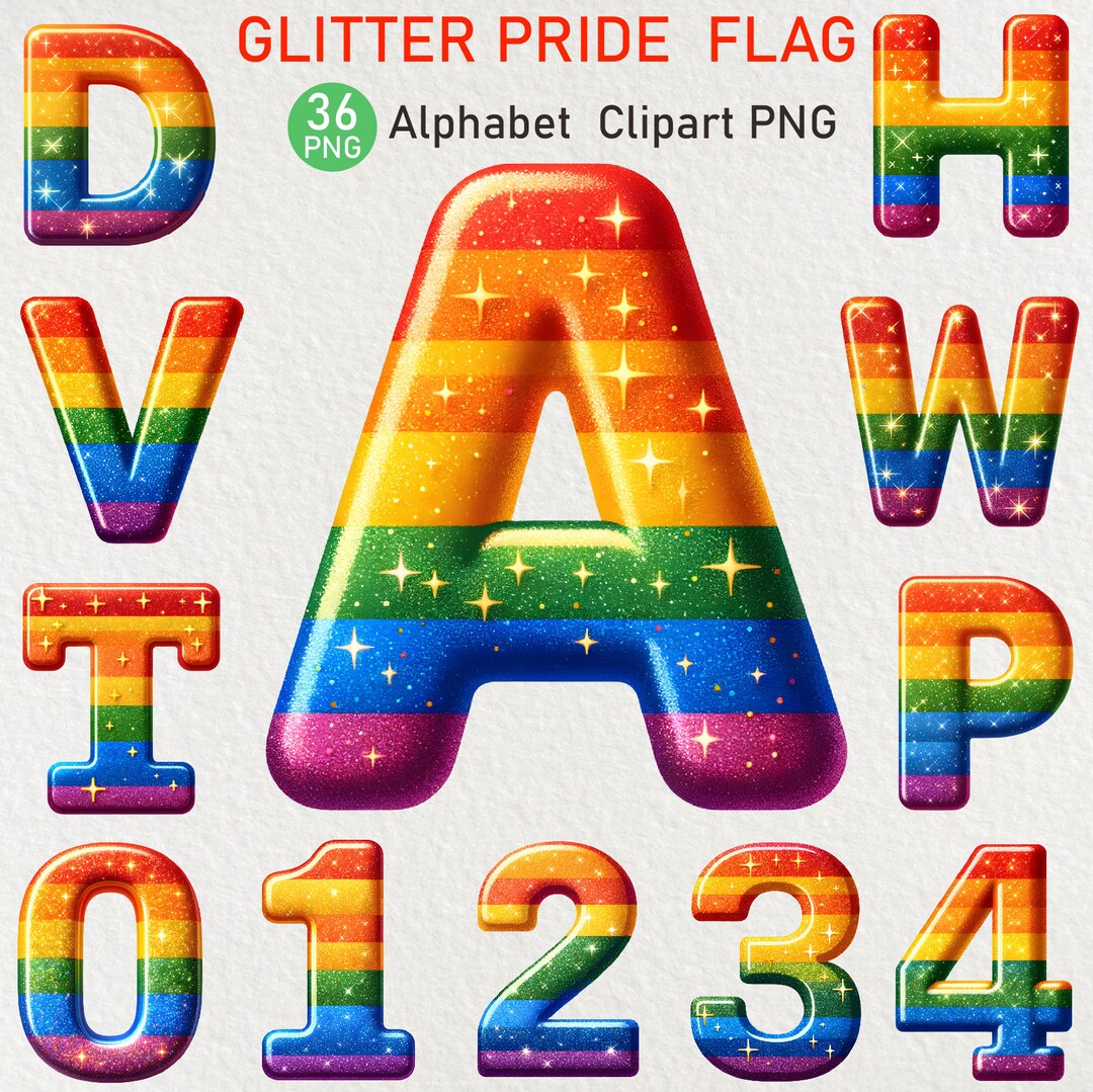 Pride Flag Alphabet Clipart: Rainbow PNG Sublimation Design (digital ...