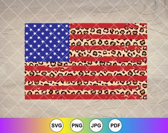 Leopard Print USA Flag SVG: 4th of July Patriotic Design,Cricut Cut Files, Digital Download