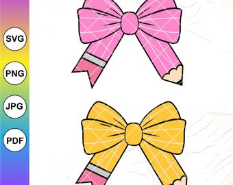 Pencil Bow Clipart, Coquette Teacher Gift SVG Bundle ,Cut File (Digital Download)
