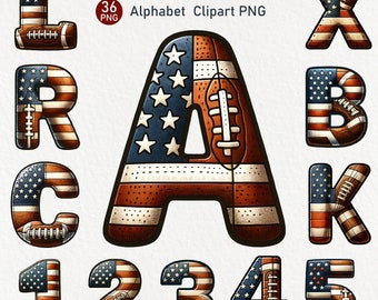 American Football Alphabet Clipart: Patriotic PNG Font (Digital Download)