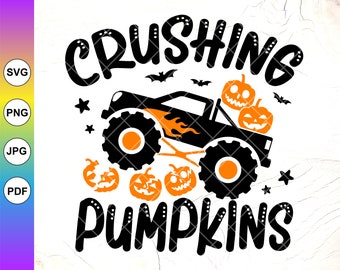 Crushing Pumpkins Monster Truck SVG: Halloween Kids Design ,Cricut Cut Files, Digital Download