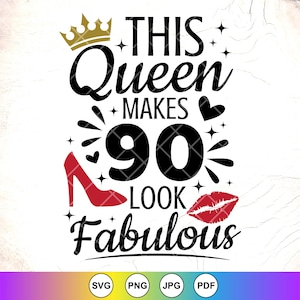 This Queen Makes 90 Look Fabulous SVG,90th Birthday Svg, 90 years old Svg,Funny birthday gift,Birthday Queen svg,Instant Download for Cricut