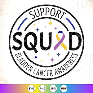 Support Squad Bladder Cancer Awareness Ribbon SVG PNG, Cricut Cut-bestanden, digitale download