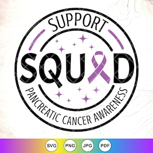 Support Squad Pancreatic Cancer Awareness SVG,Purple Ribbon SVG,Cancer Survivor Gift,Pancreatic Cancer svg,Instant Download Files for Cricut