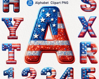 Glitter USA Flagge Alphabet Clipart PNG: Bunt / Bunt (digitaler Download)