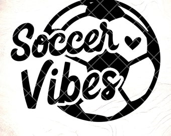 Peut inclure: Conception graphique en noir et blanc représentant un ballon de football avec le texte "Soccer Vibes" et un petit cœur.