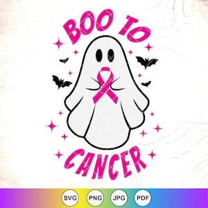 Boo To Cancer SVG PNG, svg de concientización sobre el cáncer de mama de Halloween, svg de cáncer de Halloween fantasma, svg de guerrero contra el cáncer, archivo de descarga instantánea para Cricut