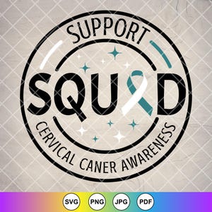 Support Squad Baarmoederhalskanker Awareness SVG PNG: Ribbon Survivor Gift, Cricut Cut-bestanden, digitale download