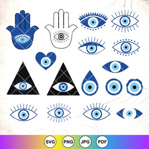 邪眼 svg バンドル SVG、ハムサ SVG、トルコの目 svg、邪眼保護 svg、ハムサの手 svg、ボヘミアンの目 SVG、Cricut 用の即時ダウンロード ファイル