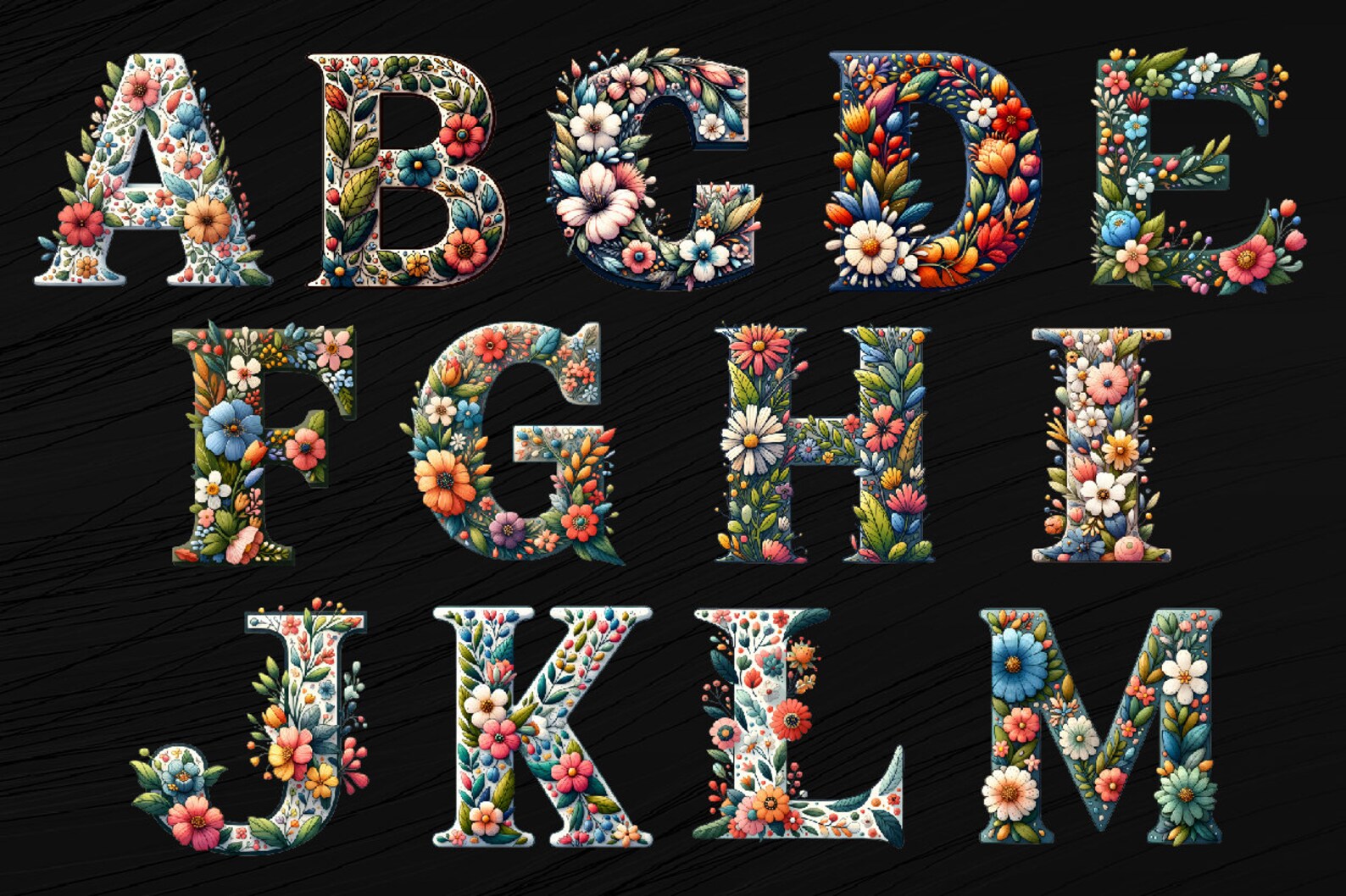 Floral Alphabet Clipart: Spring Watercolor Letters (PNG, Digital ...