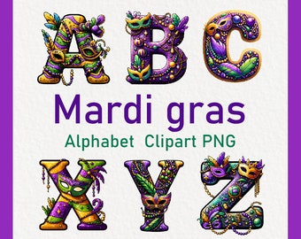 Karneval Alphabet Clipart: Karneval in New Orleans PNG (digitaler Download)