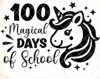 100 Magical Days of School Unicorn SVG: Back to School-shirtontwerp, Cricut-bestanden, digitale download