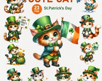 St. Patrick's Day Cat Clipart PNG, Irish Kitten Sublimation (Digital Download)