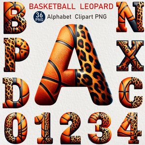 Basketball Leopard Alphabet Clipart: Sports Letters & Numbers (PNG Digital Download)