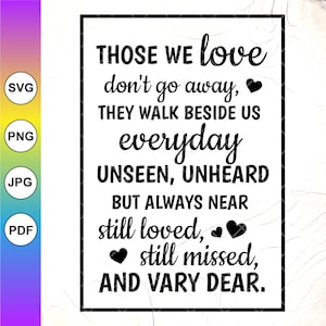 Degenen van wie we houden gaan niet weg SVG, In liefdevolle herinnering, Sympathy Sign, Memorial Gift, herinnering SVG, Memorial SVG, Instant Download bestanden voor Cricut