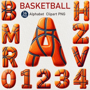 Basketball Alphabet Clipart: Sports Doodle Letters & Numbers (PNG Digital Download)