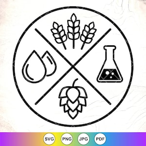 Ingredientes de cerveza SVG, agua, trigo, lúpulo, levadura SVG, cervecería svg, clip art de cerveza, regalo para amantes de la cerveza, SVG para beber, archivos de descarga instantánea para Cricut
