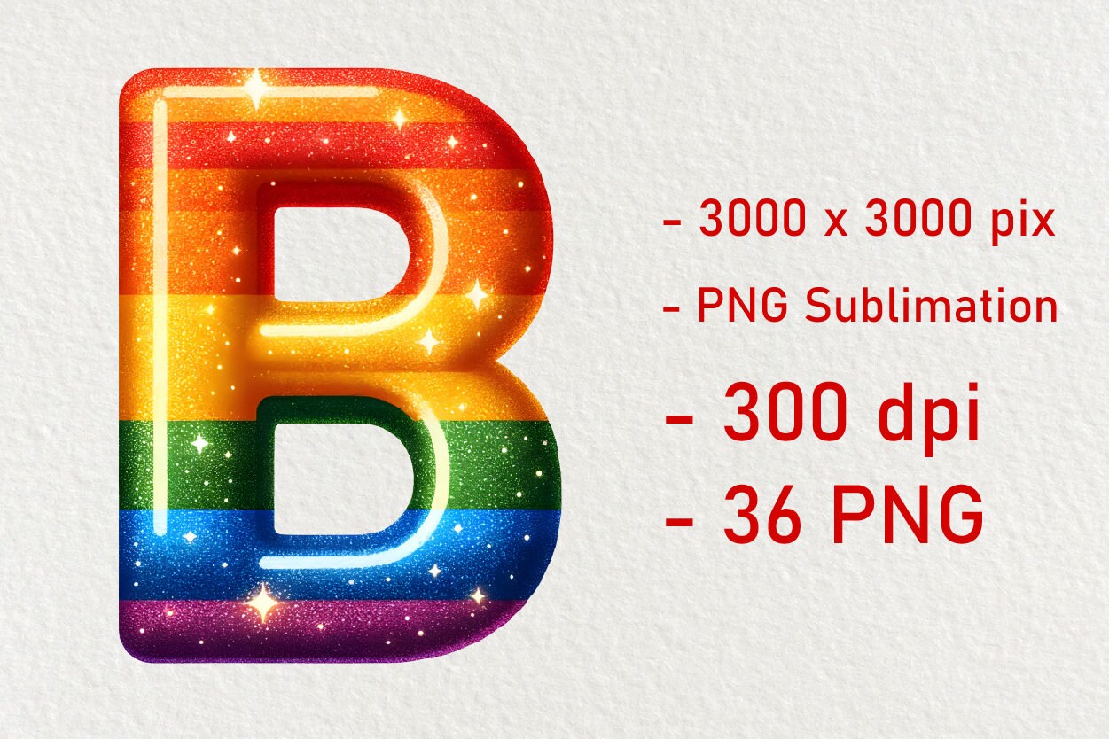 Pride Flag Alphabet Clipart: Rainbow PNG Sublimation Design (digital ...