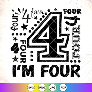 Ik ben vier verjaardag SVG PNG, 4 jaar oude SVG, feestvarken meisje Svg, 4e verjaardagsfeestje svg, verjaardag Shirt Svg, Instant Download-bestand voor Cricut