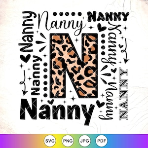 Nounou typographie SVG, Svg nounou, cadeau pour nounou, grand-mère chemise SVG, svg fête des mères, nounou imprimé léopard Svg, fichiers à téléchargement immédiat pour Cricut