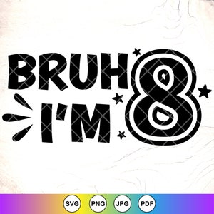 Bruh, j'ai 8 ans Svg, 8 ans SVG, Svg anniversaire garçon, 8e anniversaire garçons, svg fête d'anniversaire, anniversaire chemise Svg, fichier à téléchargement immédiat pour Cricut