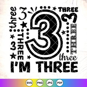 Ich bin drei Geburtstag SVG PNG, 3 Jahre alt SVG, Geburtstag Junge Mädchen svg, 3. Geburtstagsparty svg, Geburtstags-Shirt svg, Instant Download-Datei für Cricut