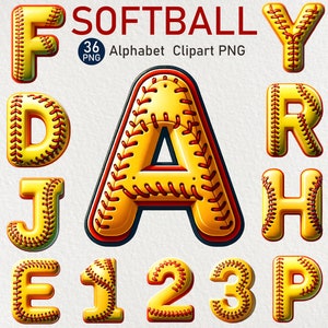 Softball Alphabet Letters Clipart PNG Sublimation,Softball Letters & Number Bundle,Sports Hand Drawn Alphabet Doodle, PNG Sublimation Design