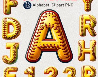 Softball Alphabet Clipart: PNG Letters & Numbers (Digital Download)