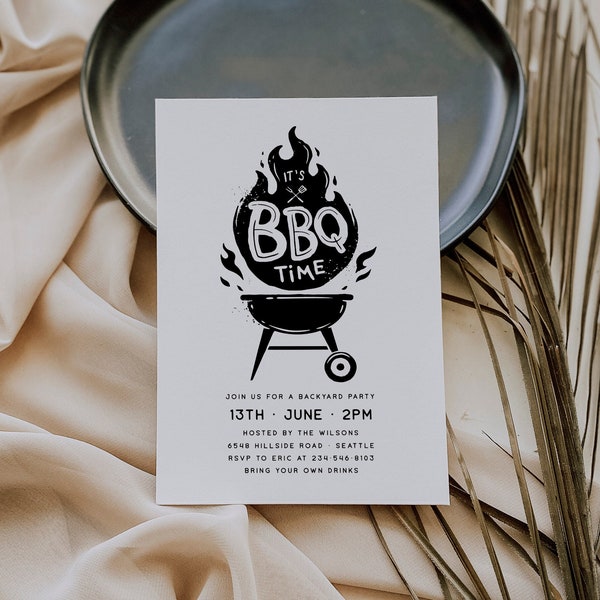 barbeque party invitation template, backyard bbq invite, modern bbq flyer, grill n chill