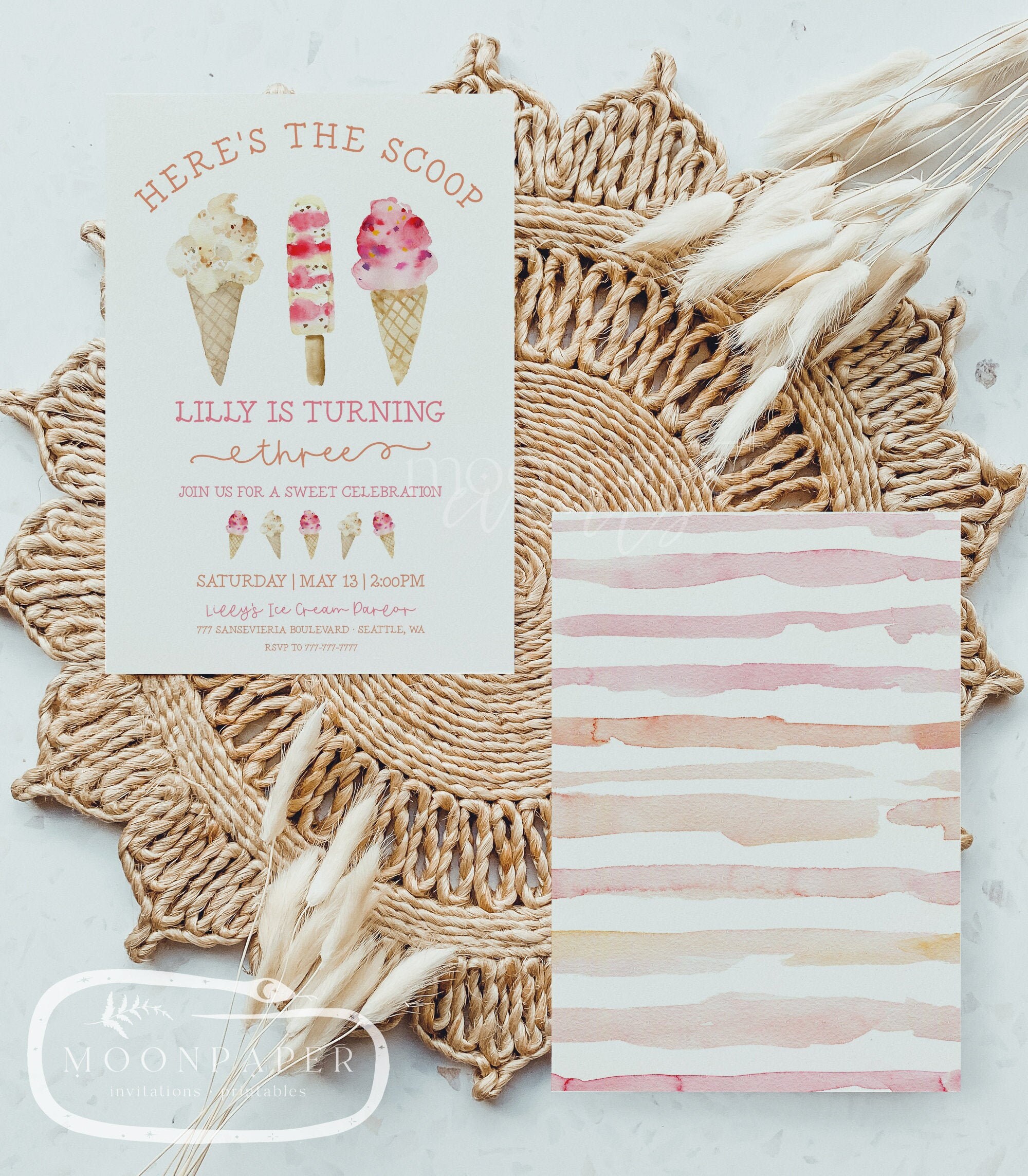 Ice Cream Birthday Invitation, Pink Summer Ice Pop Invite, DIY Editab…