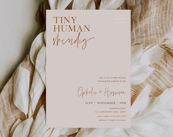 tiny human shindig invitation template, co-ed baby shower invitation, funny baby shower invitations | clara