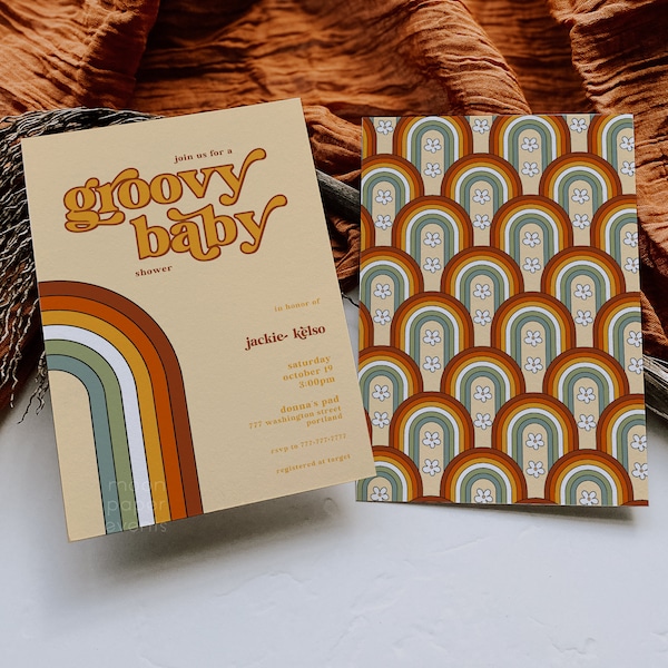 groovy baby shower invitation template, 70s retro baby shower • diy editable template | iris