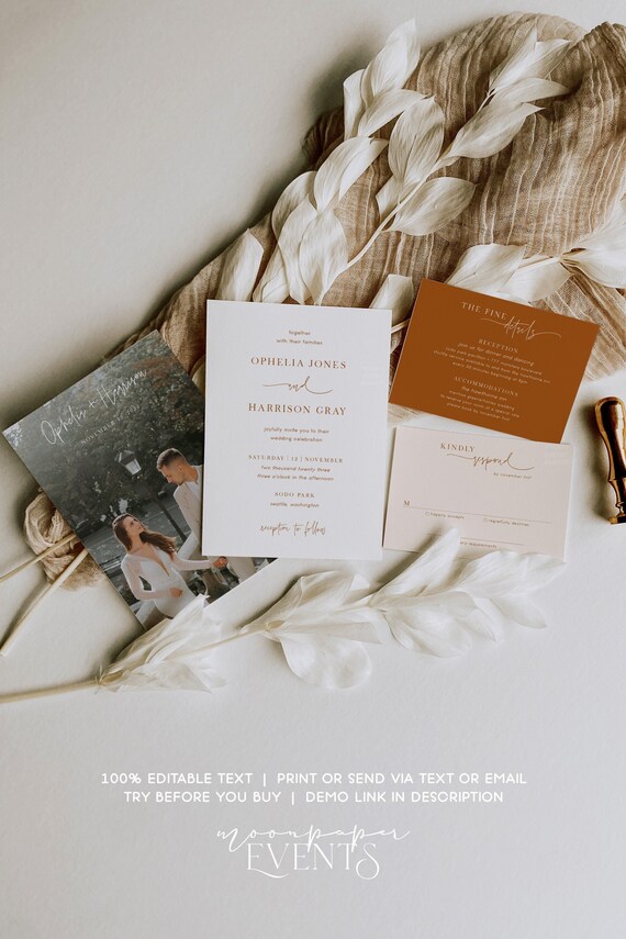 Modern Wedding Invitation Template Kit Boho Wedding Etsy