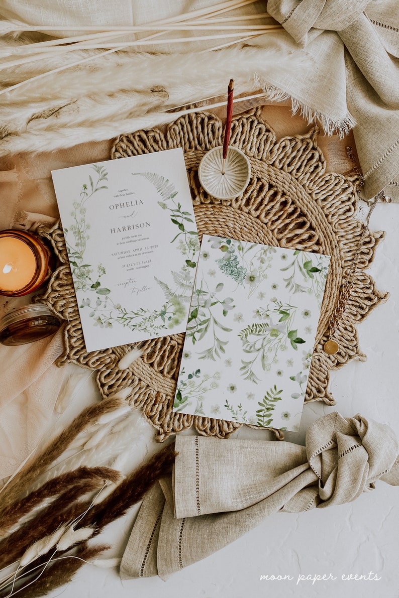 greenery wedding invitation template whimiscal garden wedding invitation printable spring wedding invitation wildflowers and