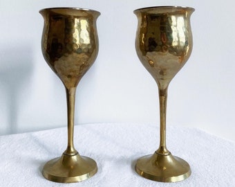 Set of 2 Vintage Brass Goblets/wine Glasses Made in India 