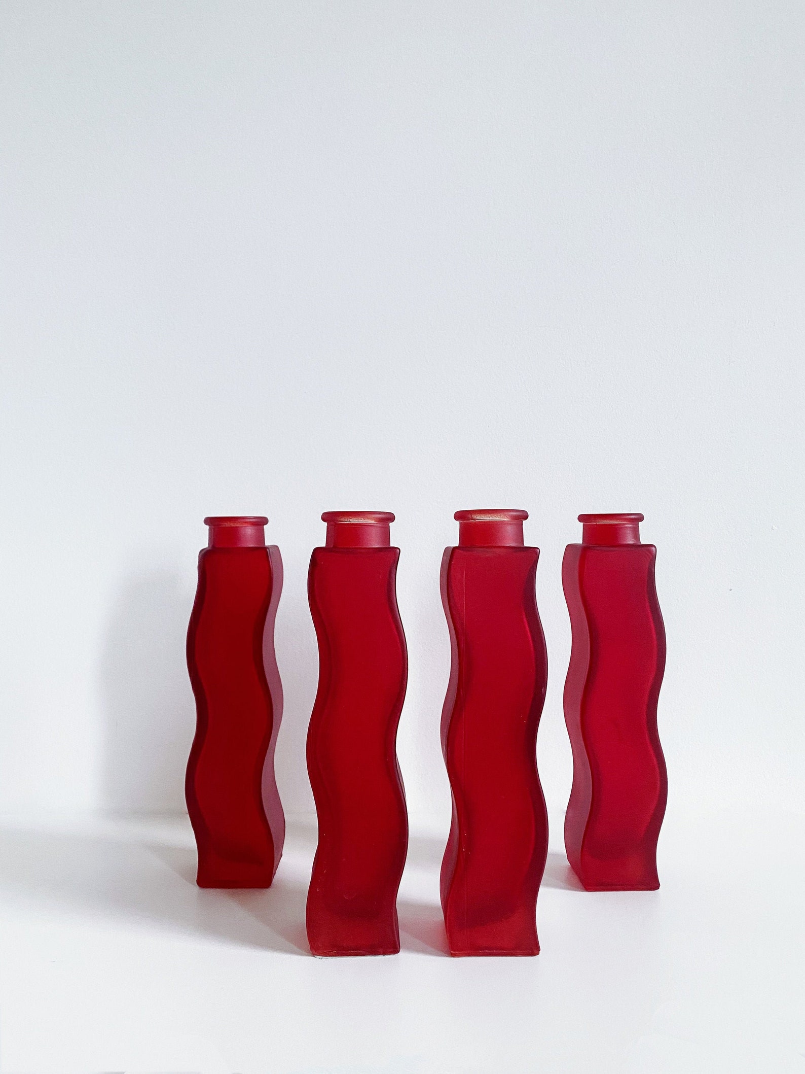 4 Vintage Iconic Ikea Wavy Vases in Matte Red Etsy