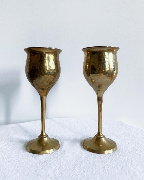 Set of 2 Vintage Brass Goblets/Wine Glasses made in India