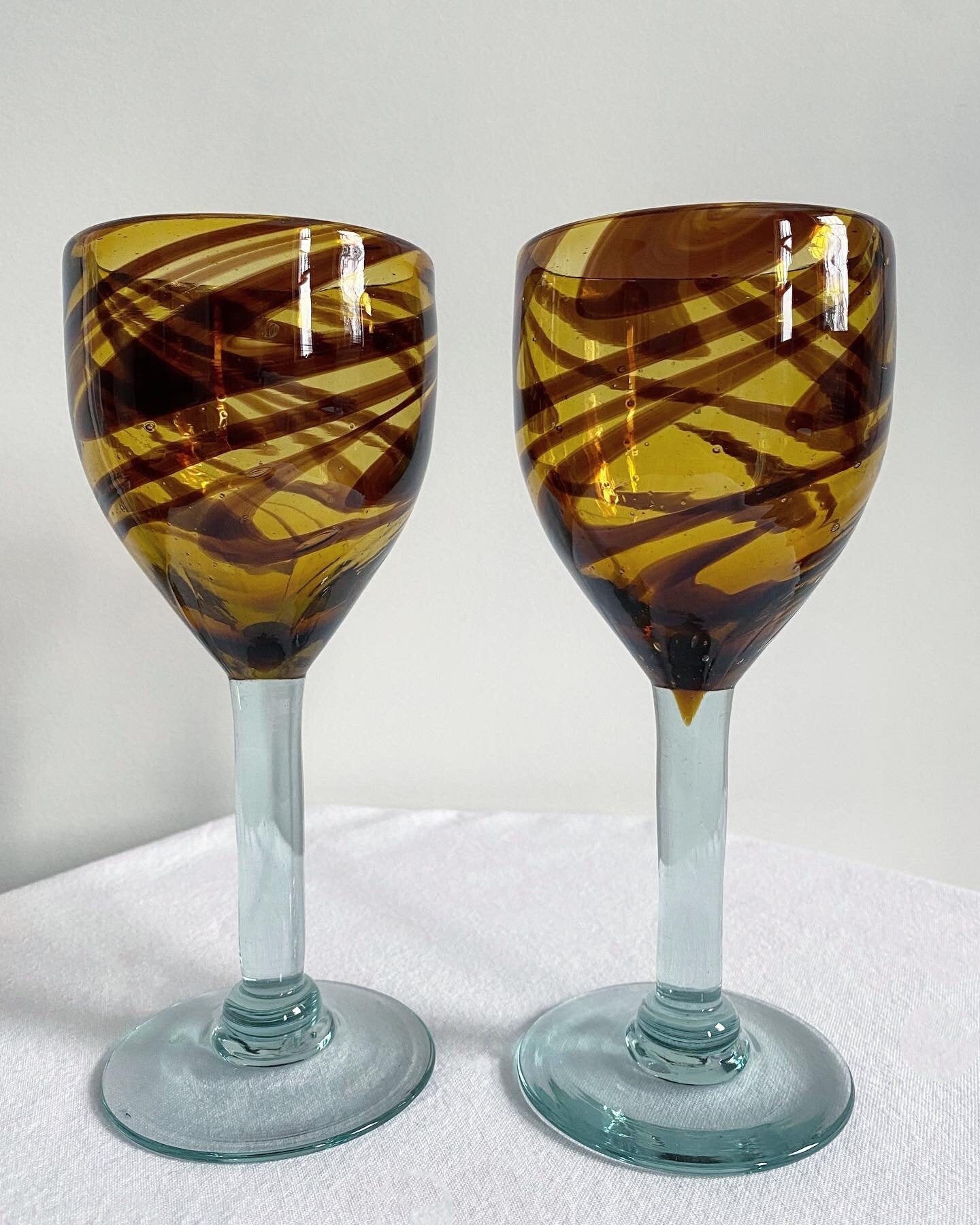Vintage Mexican Hand Blown Bubble Wine Glasses in Amber & Dark Etsy