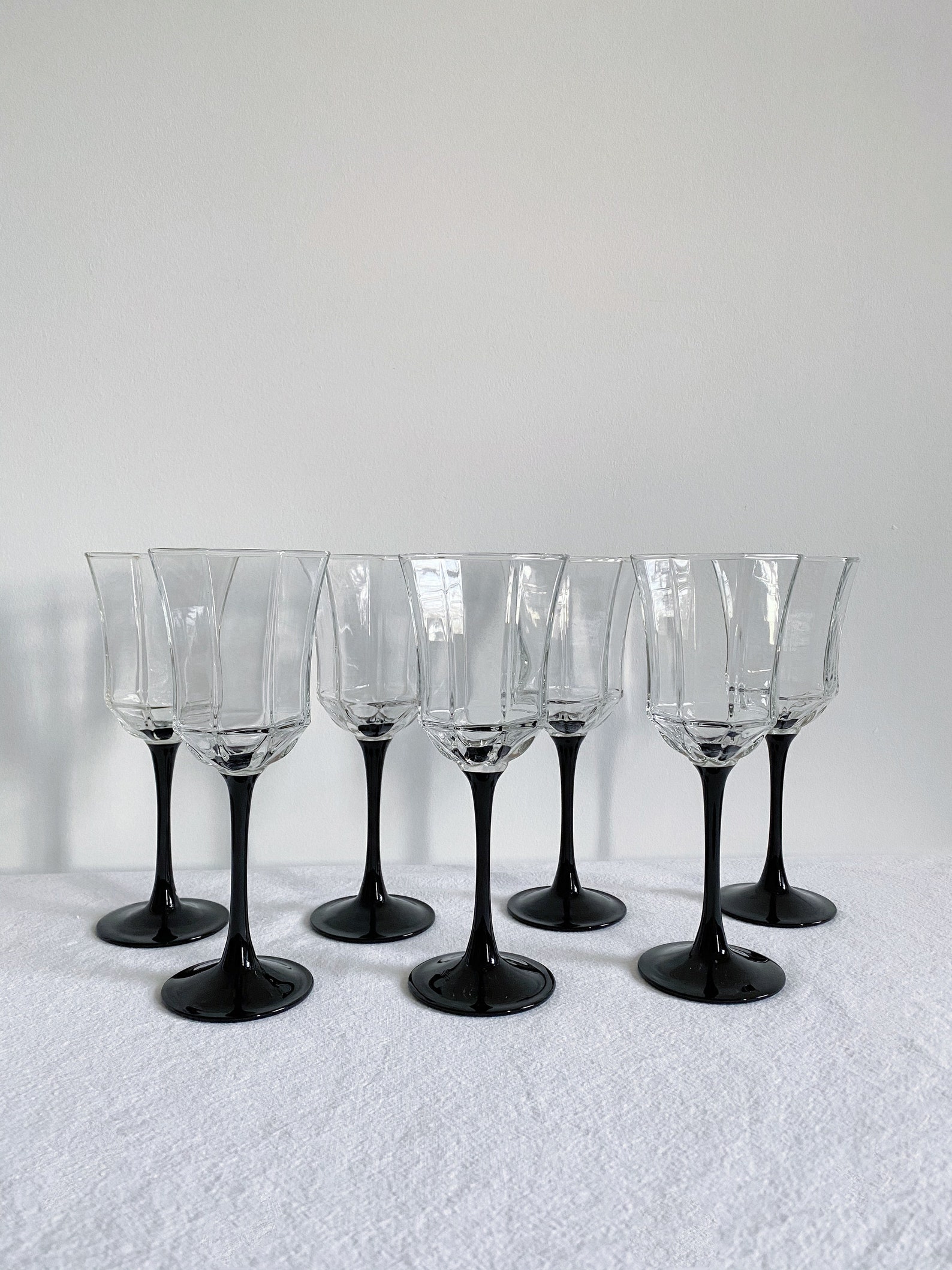 Set of 7 Vintage Luminarc Octime Wine Glasses Black Stem Etsy