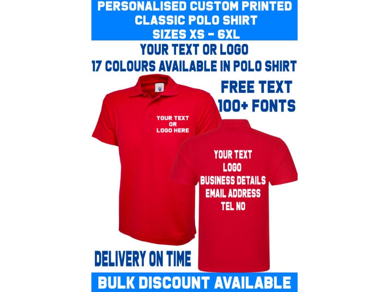 Personalised Custom Printed Classic Polo Shirt your text logo Etsy