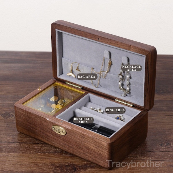 Personalized Wooden Jewelry Music Box, Customized Engraved Music Box, Wooden Jewelry Music Box, Anniversary Gift, Birthday Gift,Gift For Her