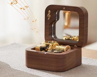 Personalisierte Walnuss-Holzspieluhr, graviertes Jubiläumsgeschenk