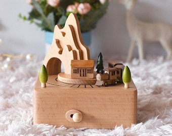 Personalized Wooden Music Box,Train Music Box,Customized Music Box,Unique Gift,Special Keepsake